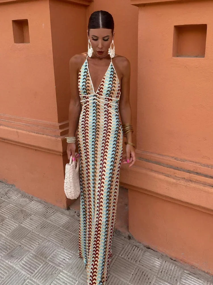 Eden - Maxi Dress – multicolor crochet stripe – lifestyle