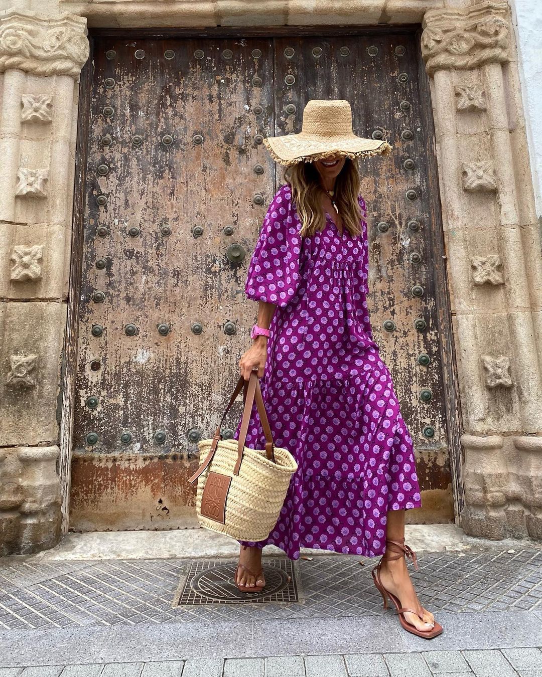 Sophia - Bohemian Print Maxi Dress – purple dot print – lifestyle