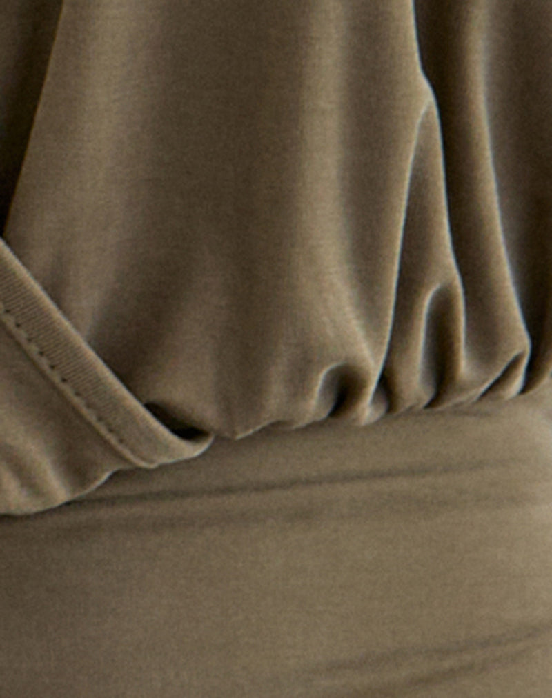 Camille - Khaki Satin Halter Top
