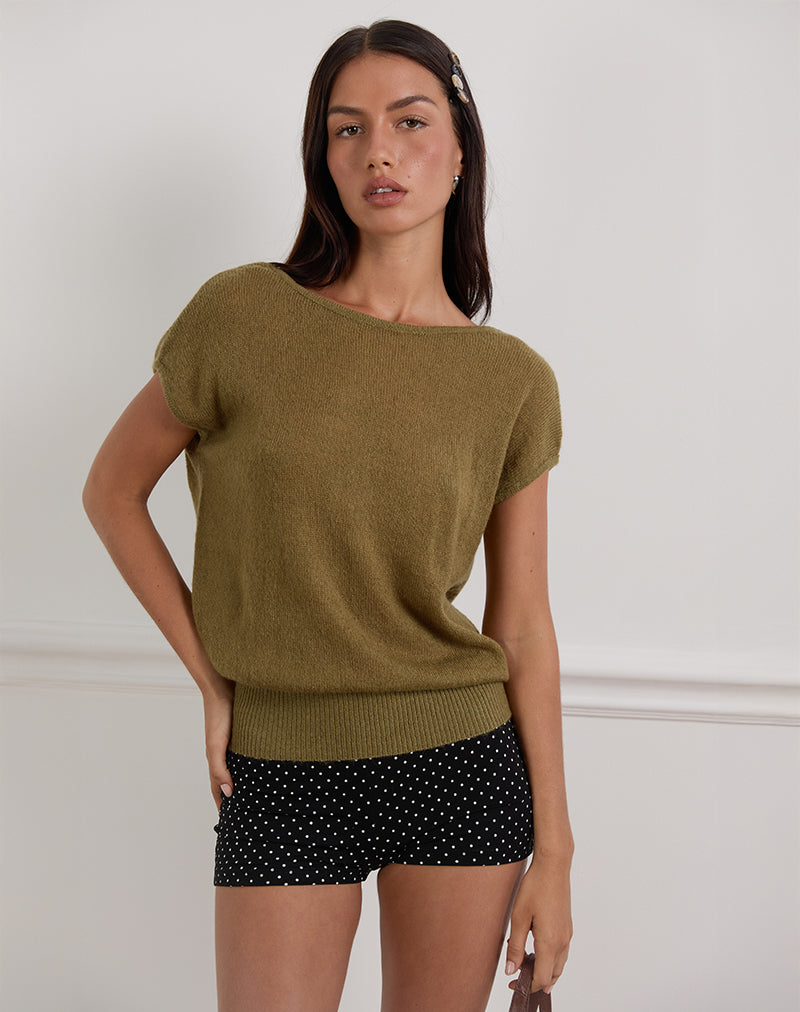 Maren - Olive Knit Scoop-Back Top