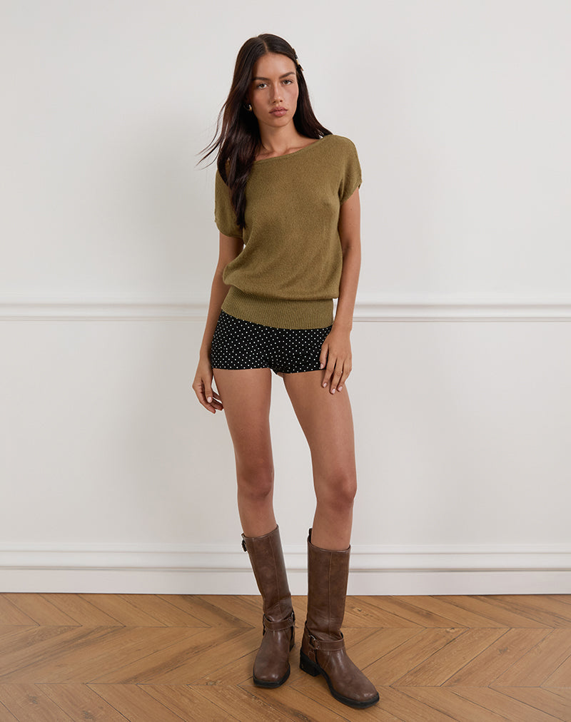 Maren - Olive Knit Scoop-Back Top