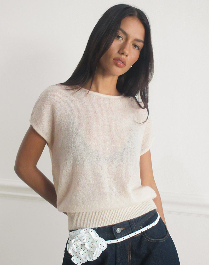 Tessa - Ecru Knit Banded Top