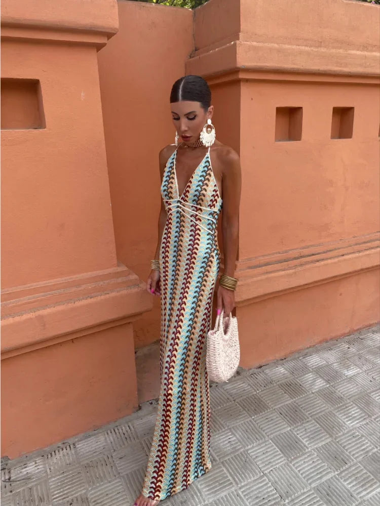 Eden - Maxi Dress – multicolor crochet stripe – lifestyle (2)