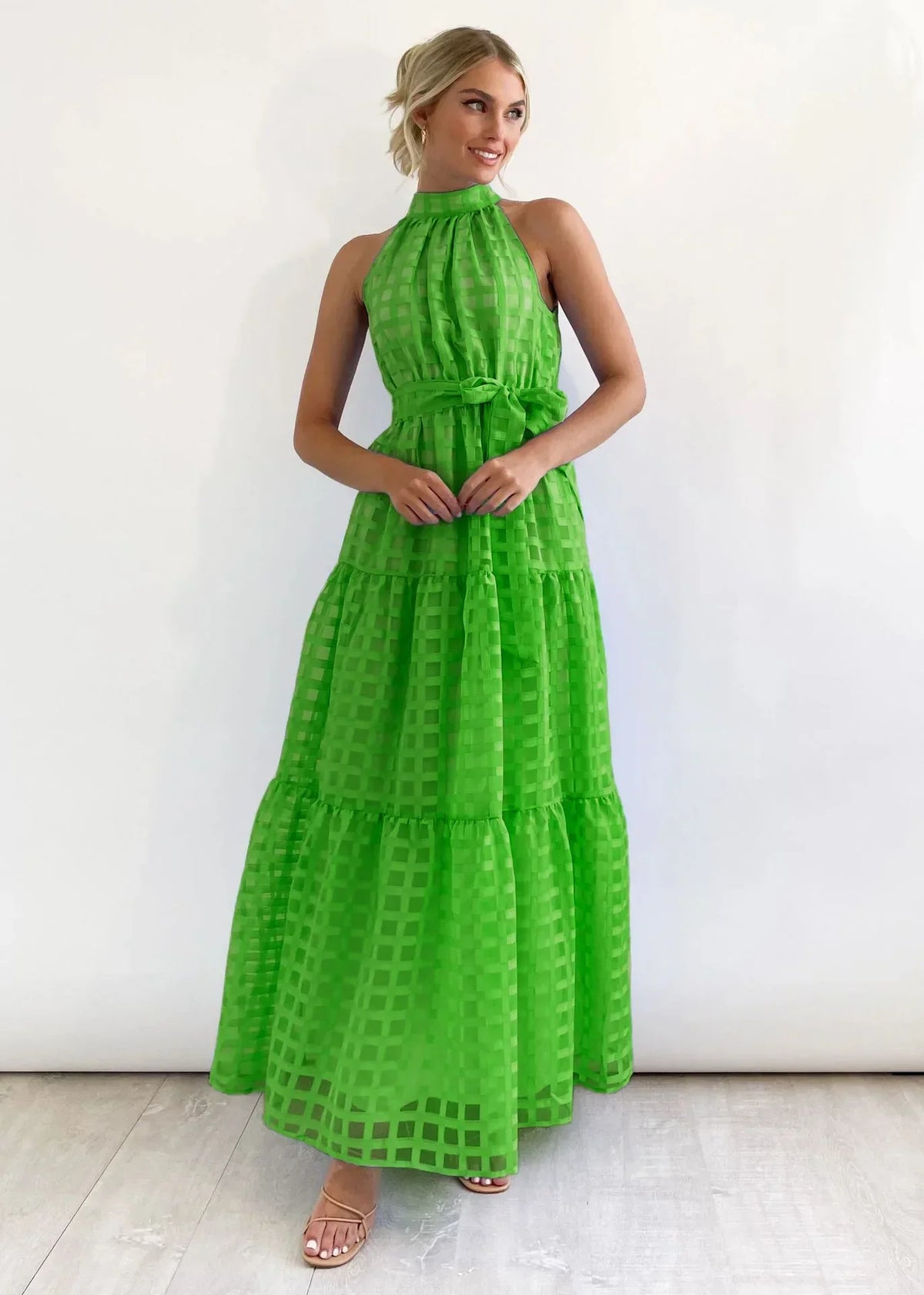 Lola - Summer Maxi Dress – green – front view on model