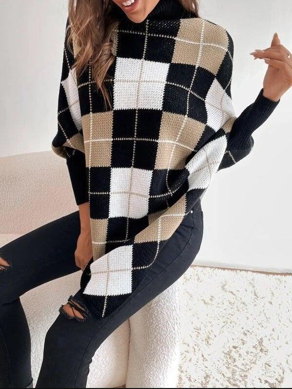 Charlie - Checkered Turtleneck Poncho