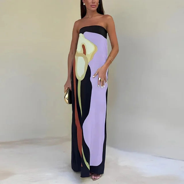 Savannah - Maxi Dress – lilac print – front view on model