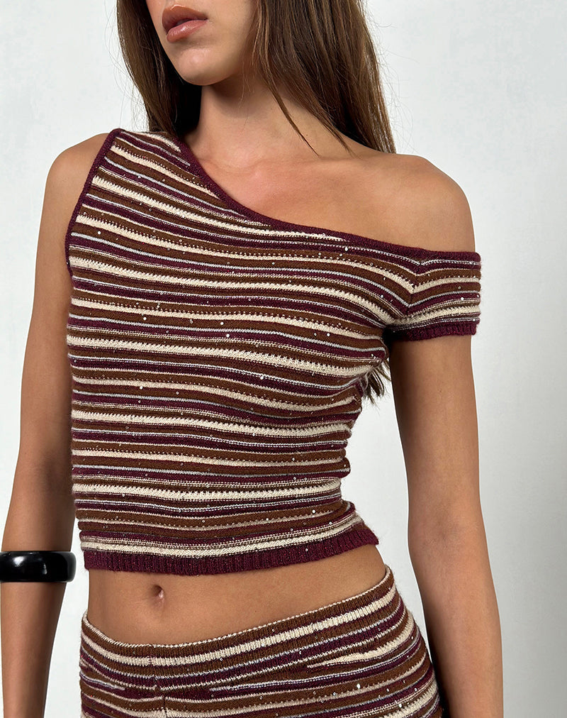 Sienna - Rust Shimmer Stripe Off-Shoulder Top