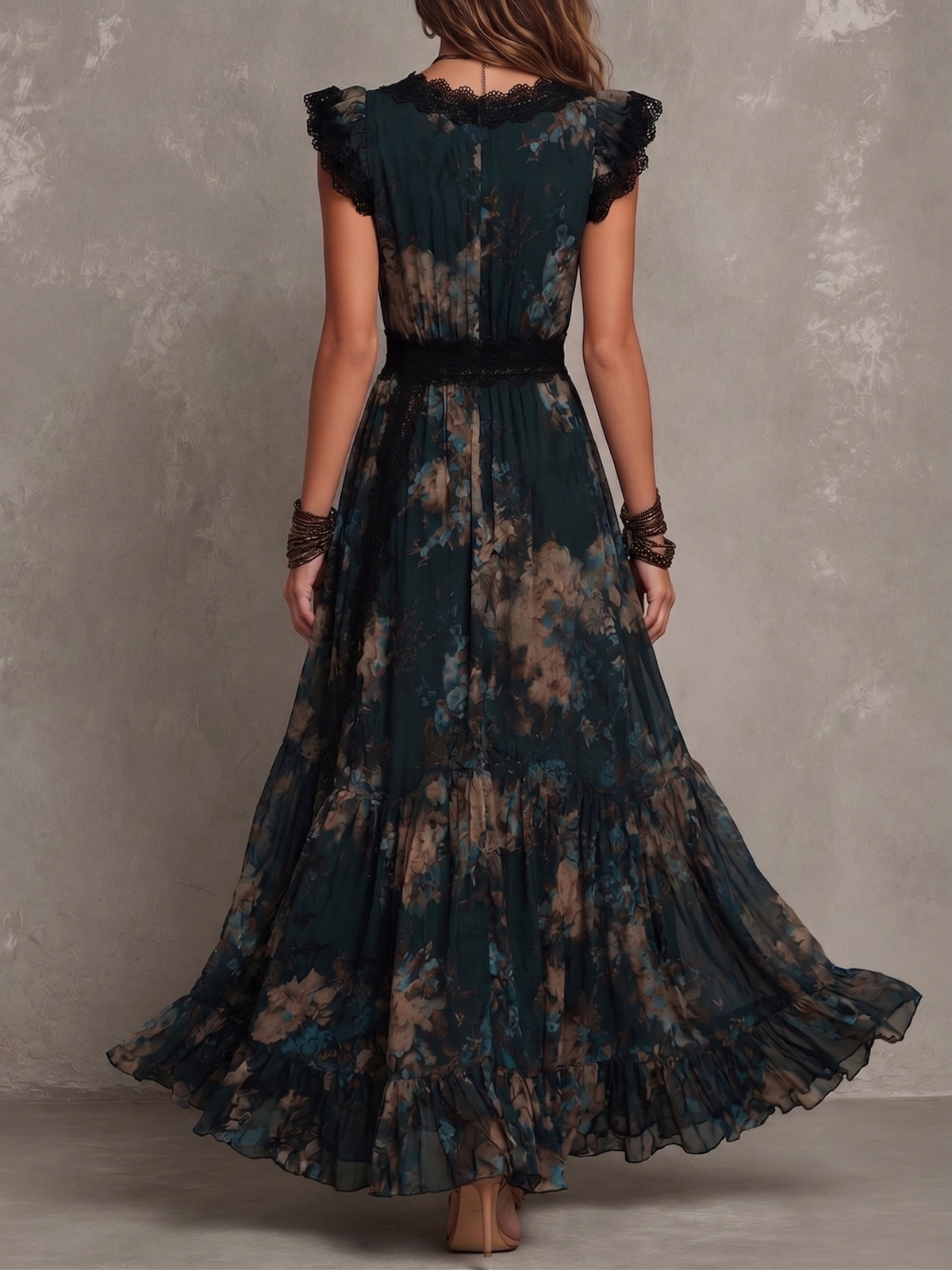 Saskia Lace Trim Tiered Maxi Dress - back view