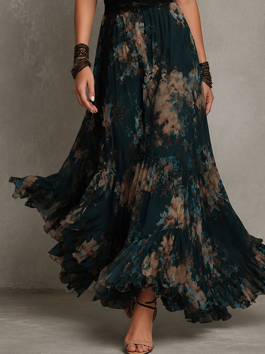 Saskia Lace Trim Tiered Maxi Dress - tiered ruffled skirt detail