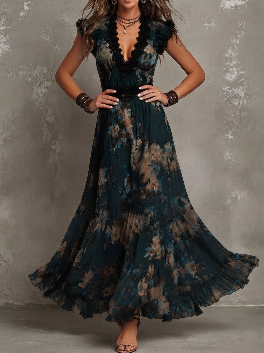 Saskia Lace Trim Tiered Maxi Dress - front, hands on hips