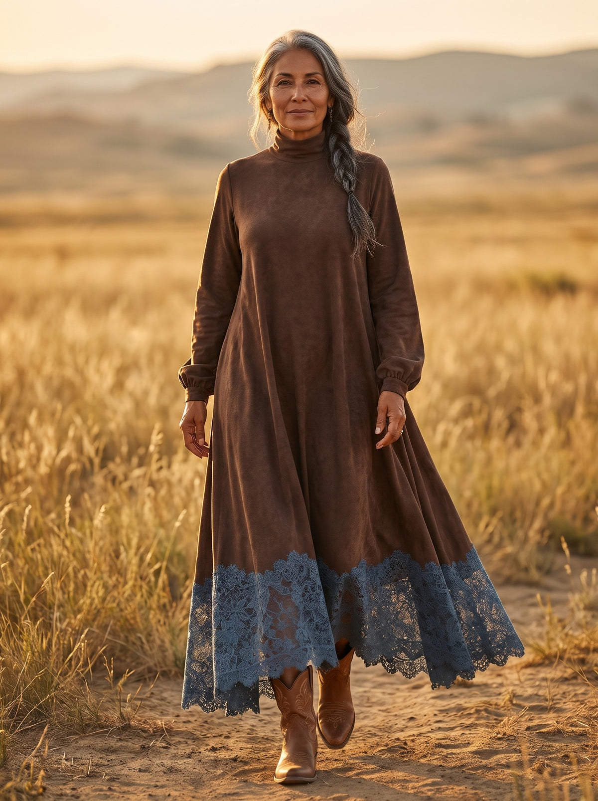 Abilene Maxi Dress in Brown, front view