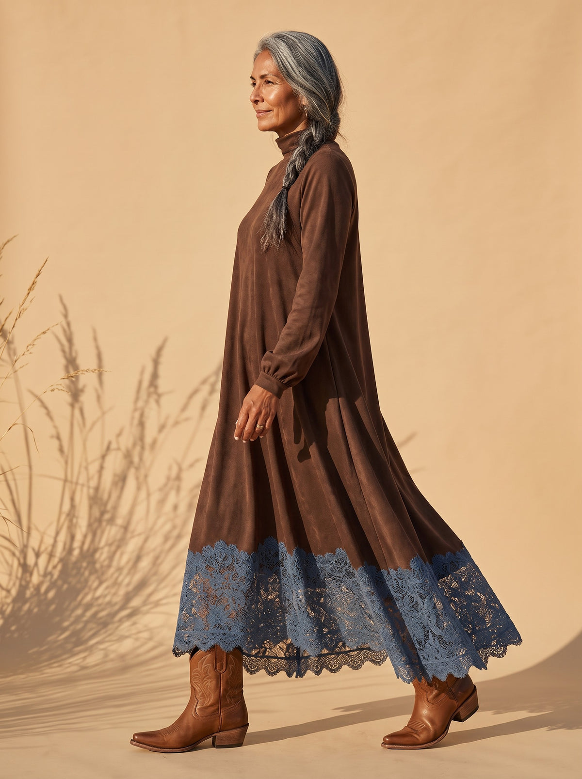 Abilene Maxi Dress in Brown, side view