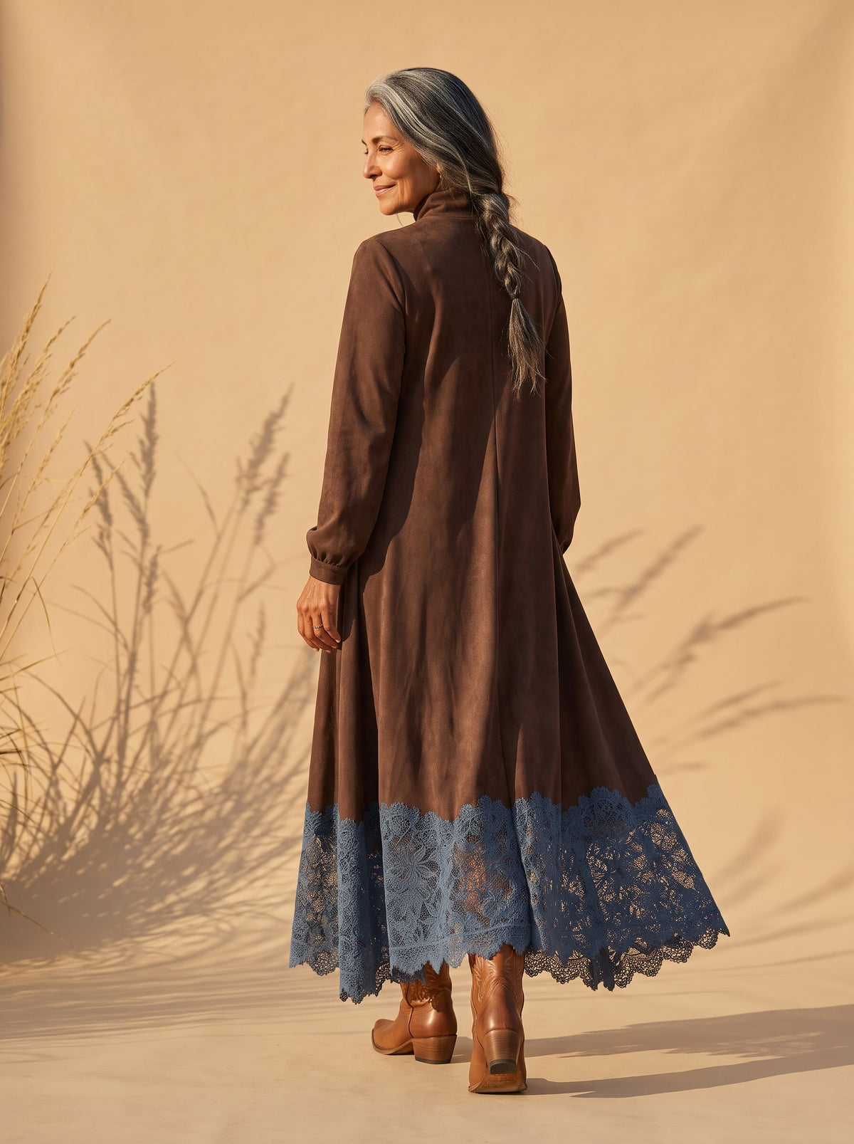 Abilene Maxi Dress in Brown, back view
