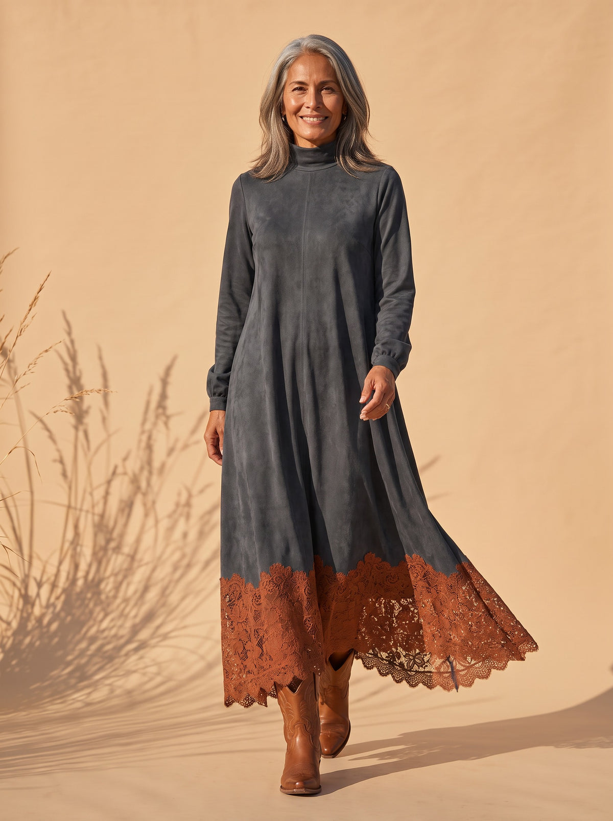 Abilene Maxi Dress in Grey, front view