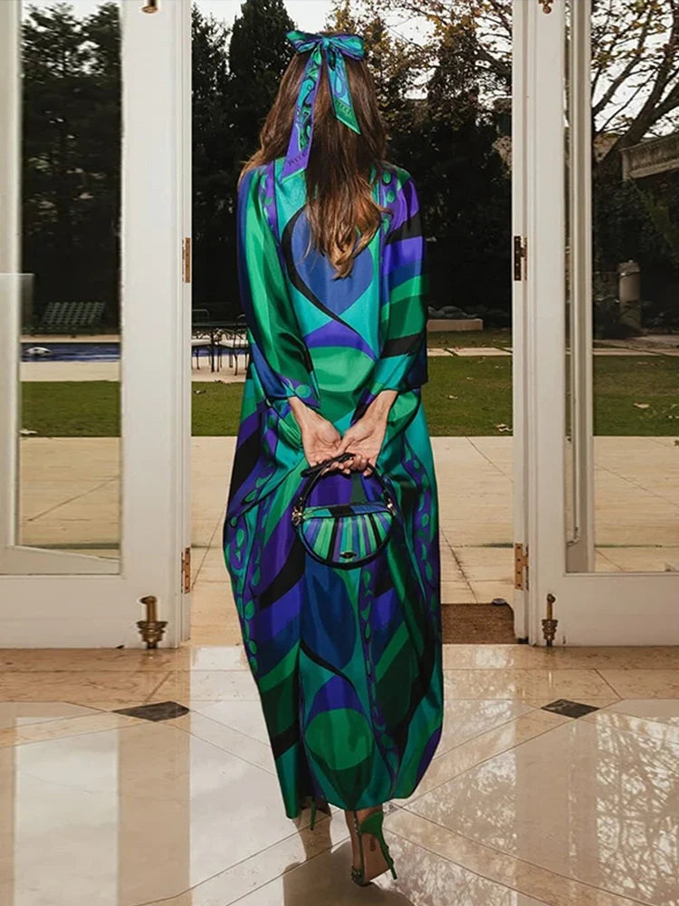 Althea Maxi Dress in Blue Multi, back