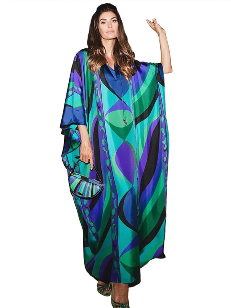 Althea Maxi Dress in Blue Multi, studio front