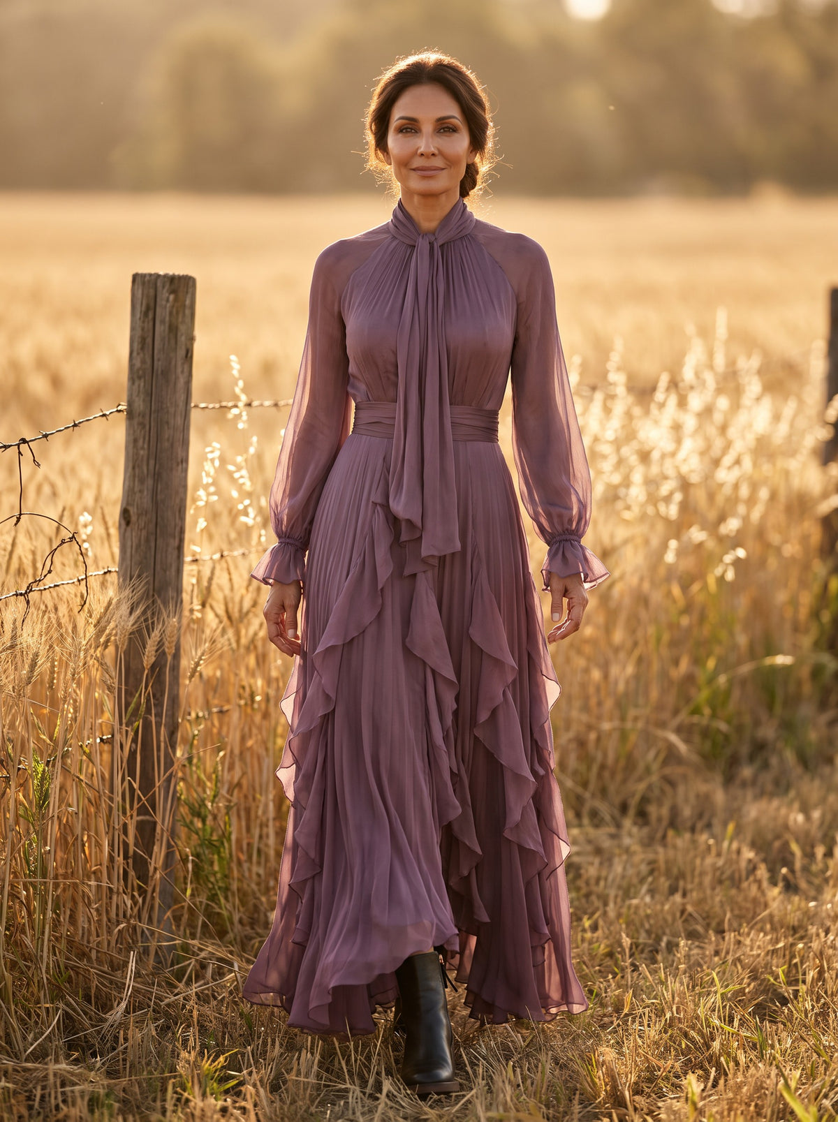 Annabeth Maxi Dress in Plum, front view