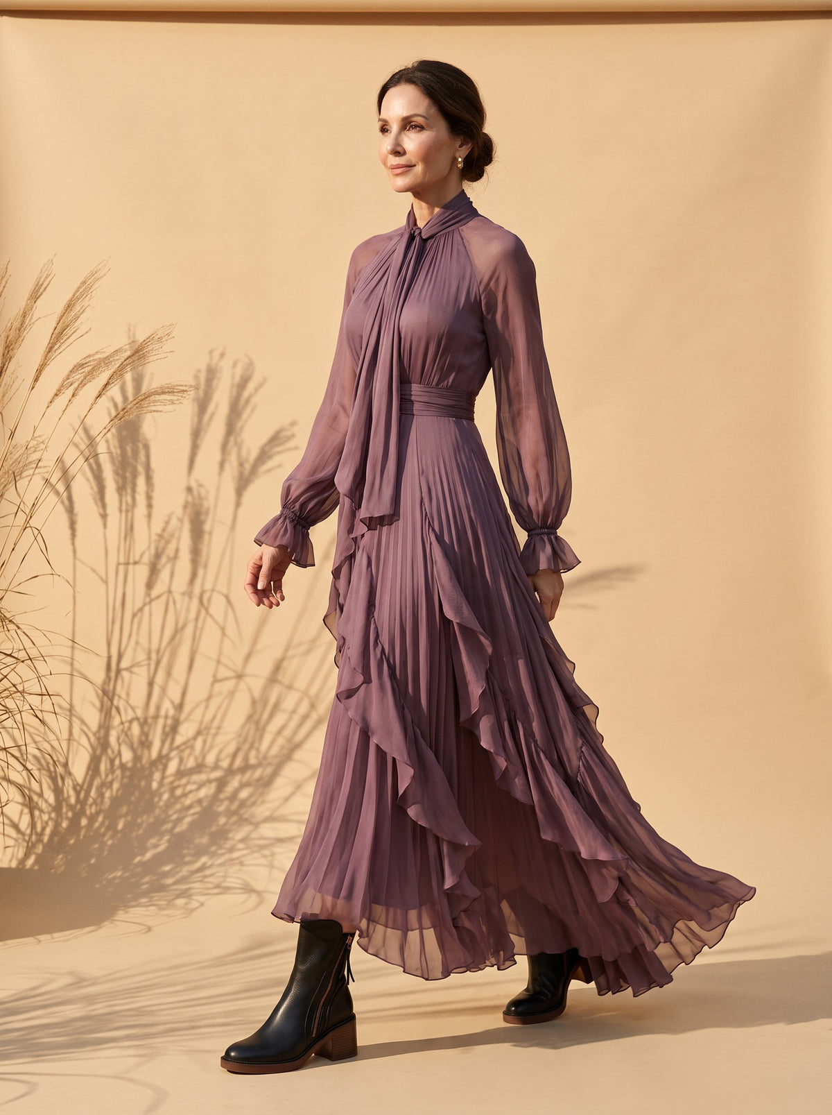 Annabeth Maxi Dress in Plum, side view
