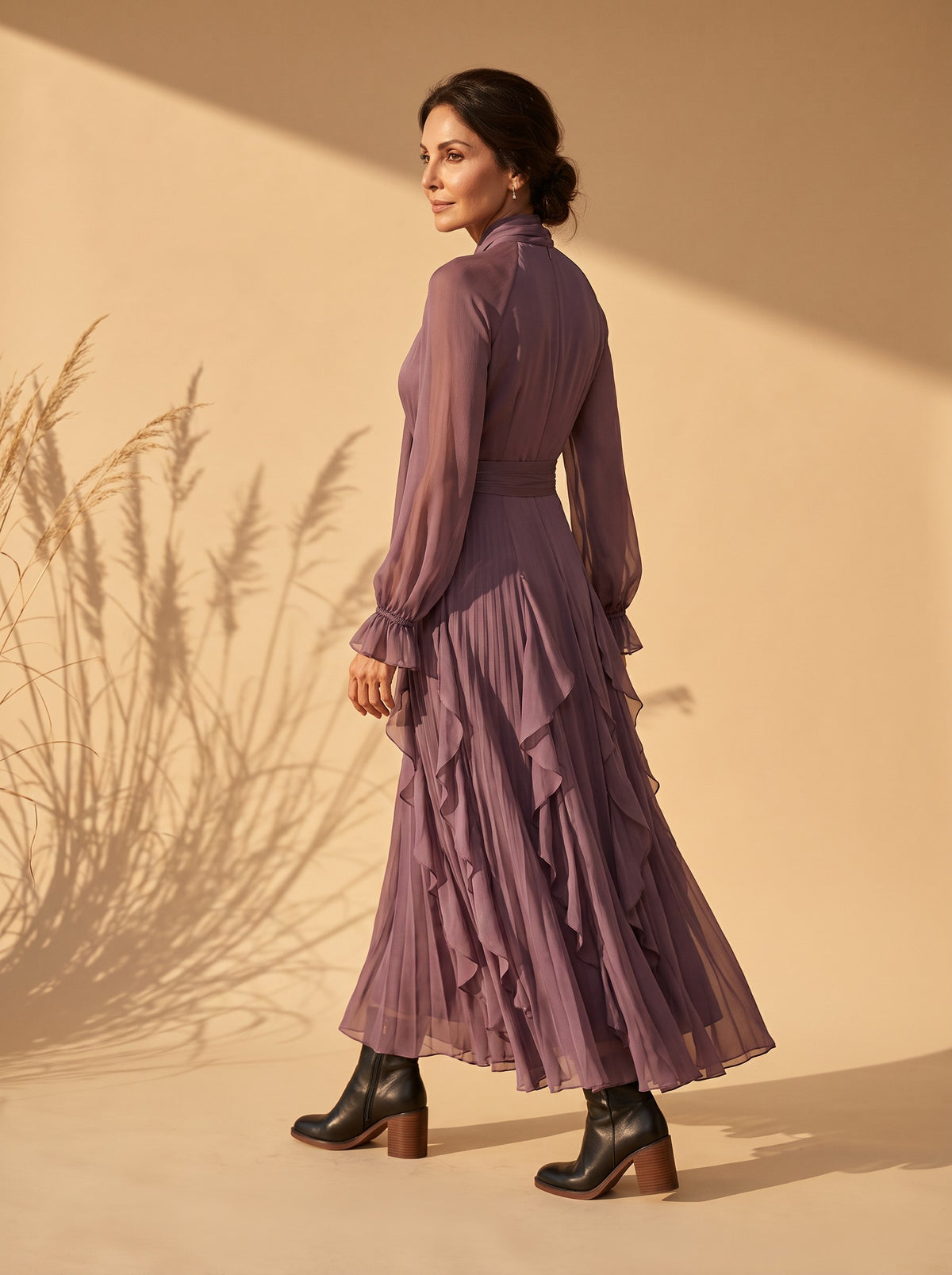 Annabeth Maxi Dress in Plum, back view