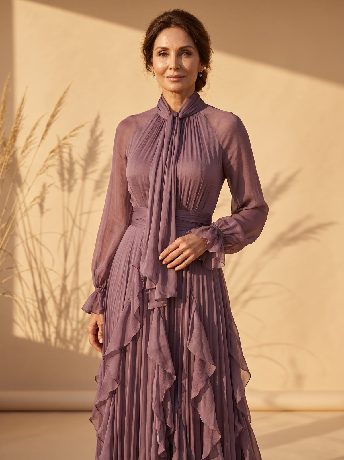 Annabeth Maxi Dress in Plum, detail view
