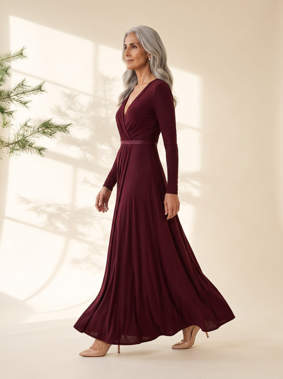 Annora Maxi Dress in Burgundy, side view