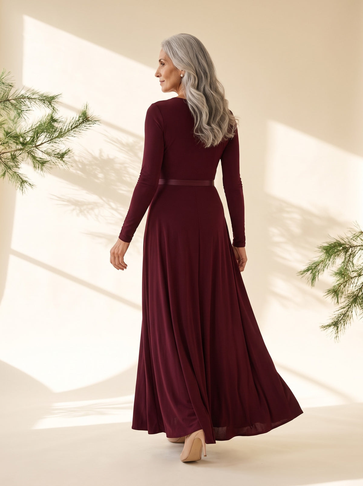 Annora Maxi Dress in Burgundy, back view