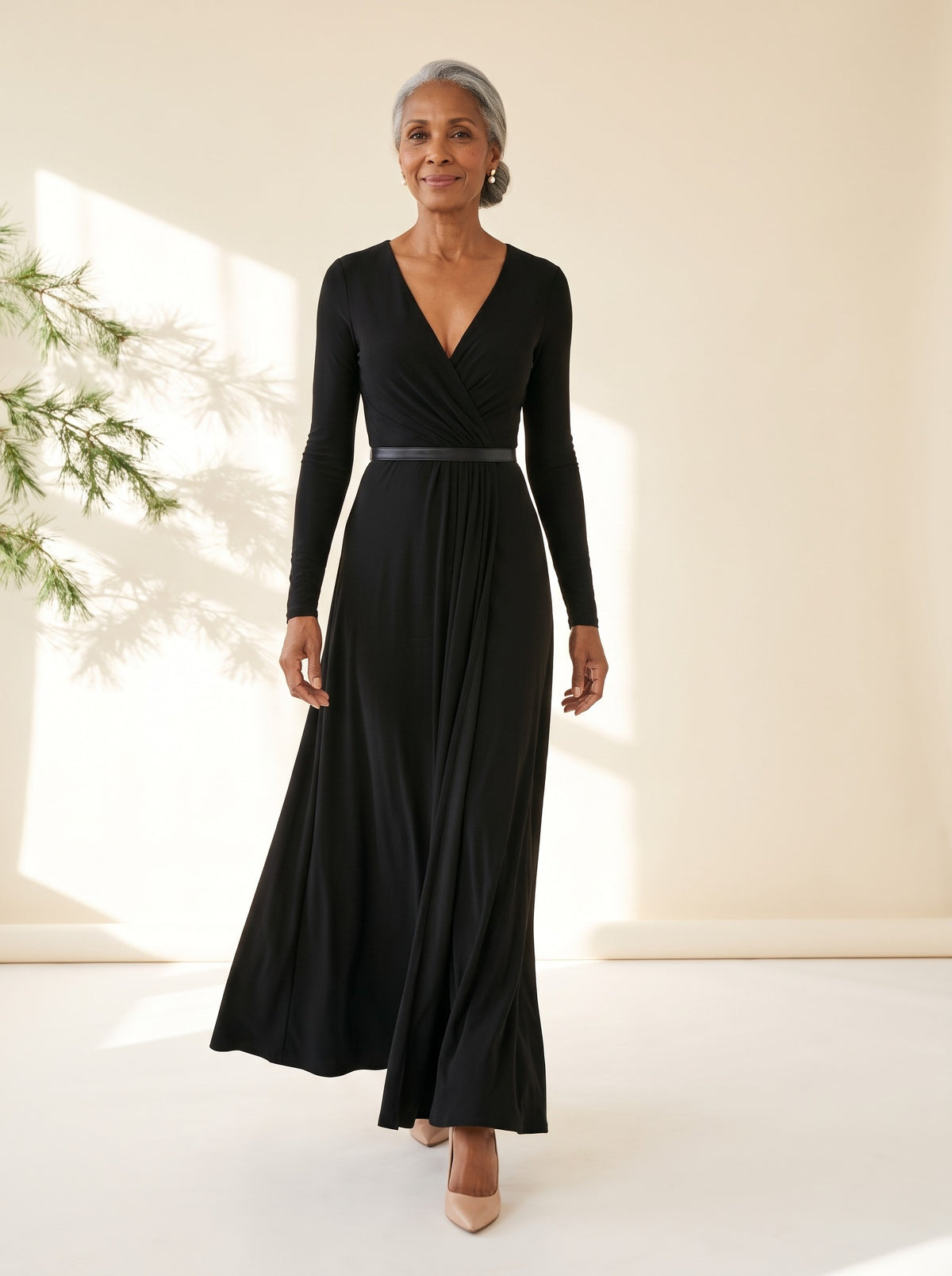 Annora Maxi Dress in Black, front view