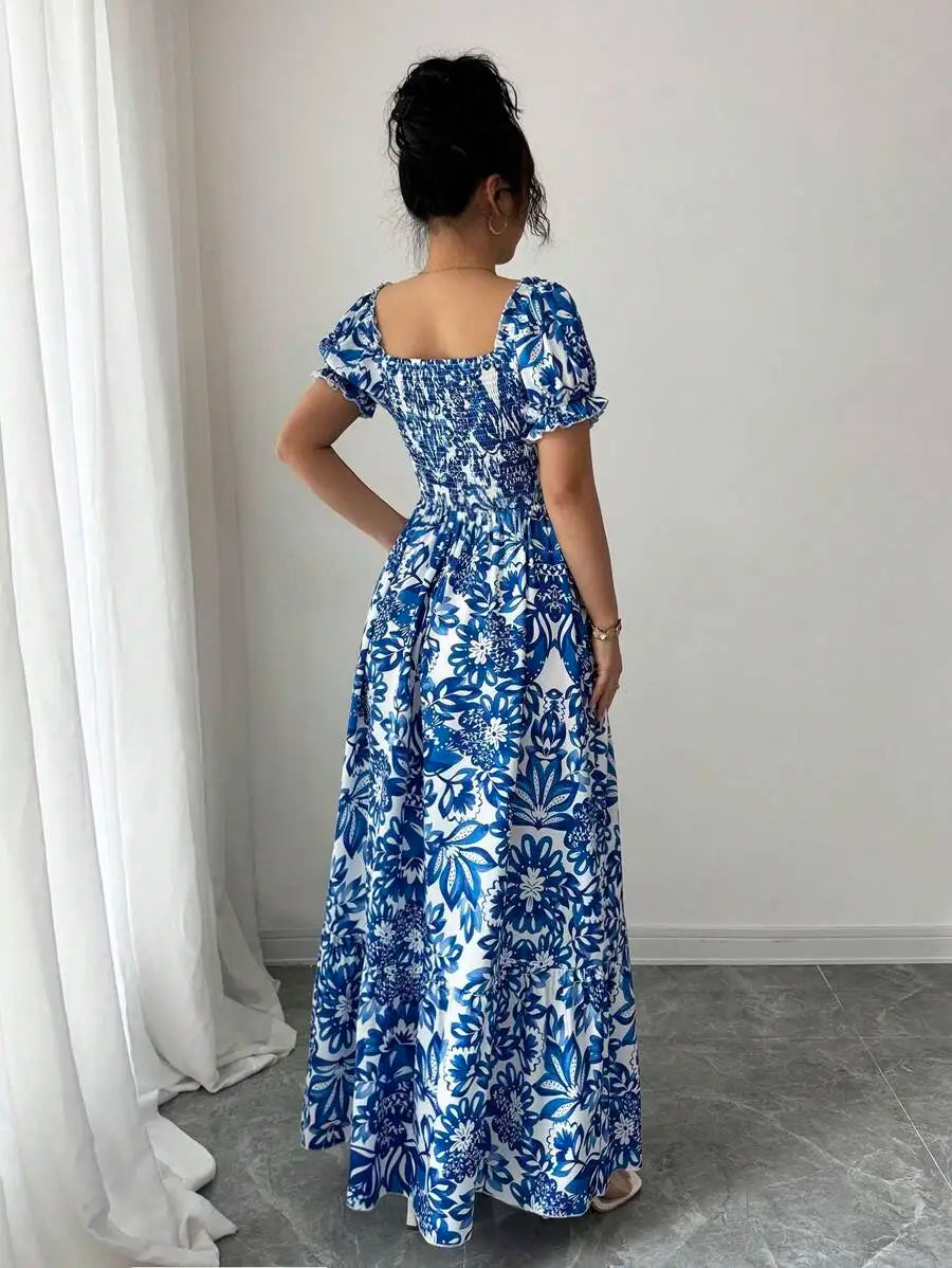 Belinda Maxi Dress in Blue Floral, back