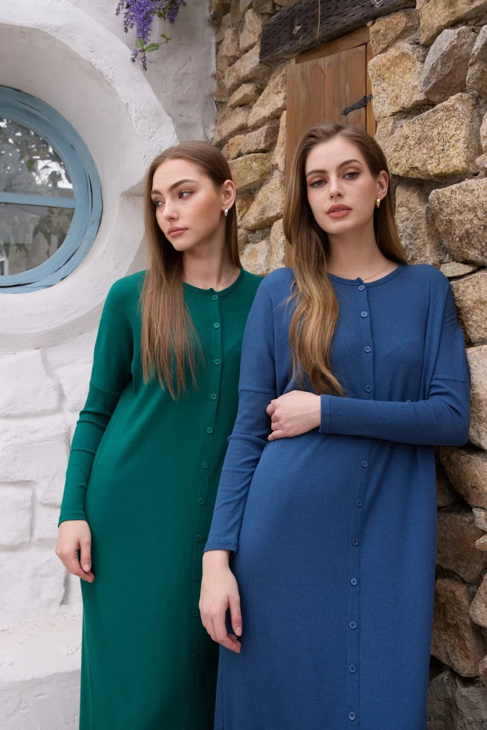 Bettina Maxi Dress in green and dark blue, front