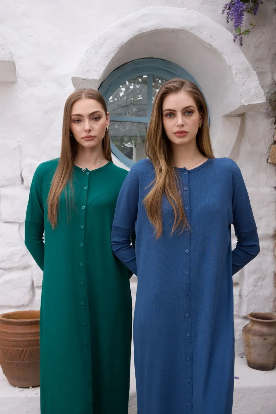 Bettina Maxi Dress in green and dark blue, front close