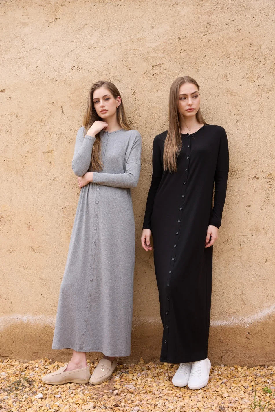 Bettina Maxi Dress in grey and black, full length