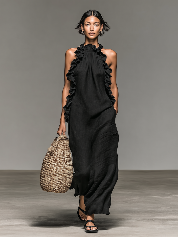 Portofino Maxi Dress — black, front