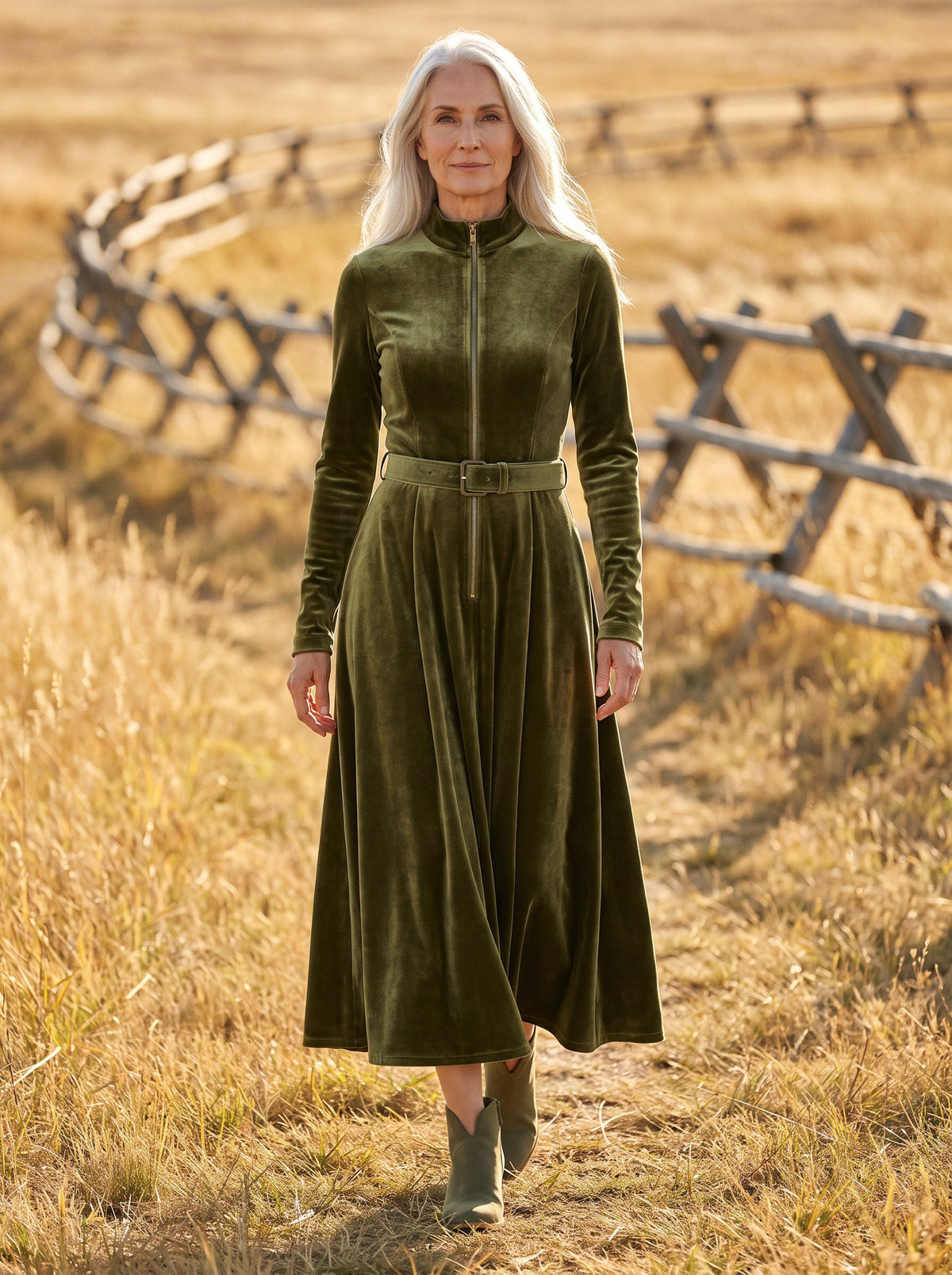 Cheyenne Maxi Dress in Moss Green, front view