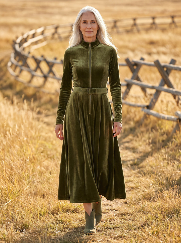 Cheyenne Maxi Dress in Moss Green, front view