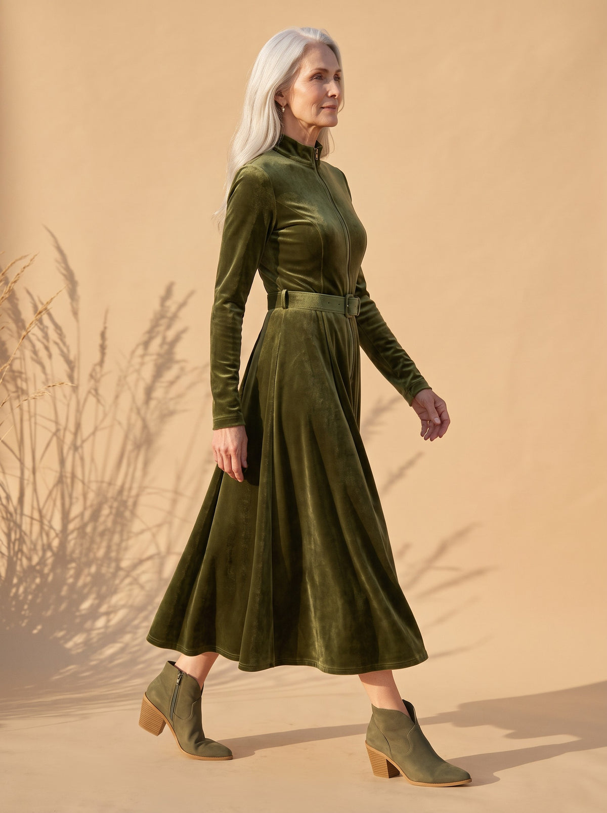 Cheyenne Maxi Dress in Moss Green, side view