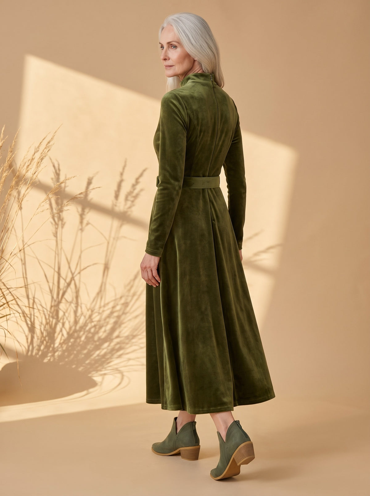 Cheyenne Maxi Dress in Moss Green, back view