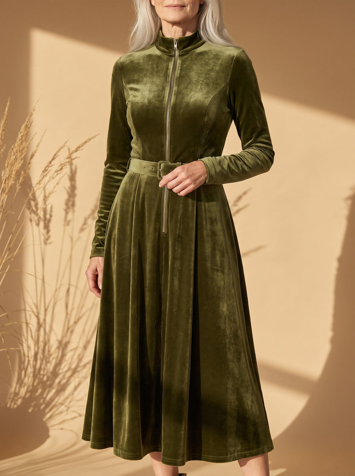 Cheyenne Maxi Dress in Moss Green, detail view