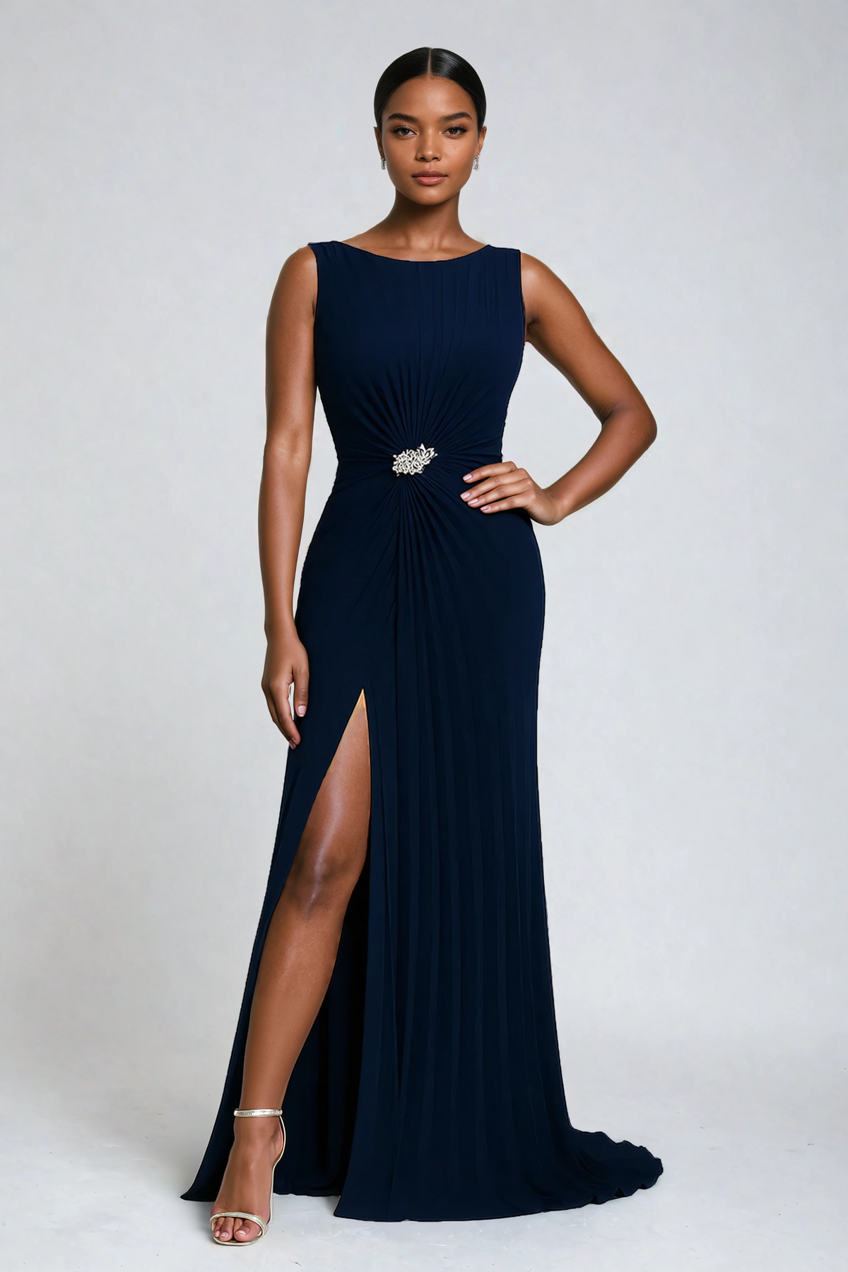 Deena - Maxi Dress – navy blue – front view on model (3)