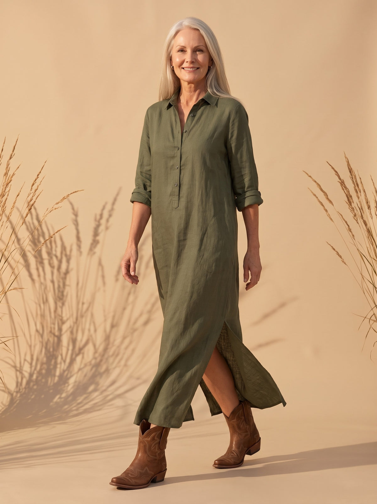 Della Maxi Dress in Olive, front view
