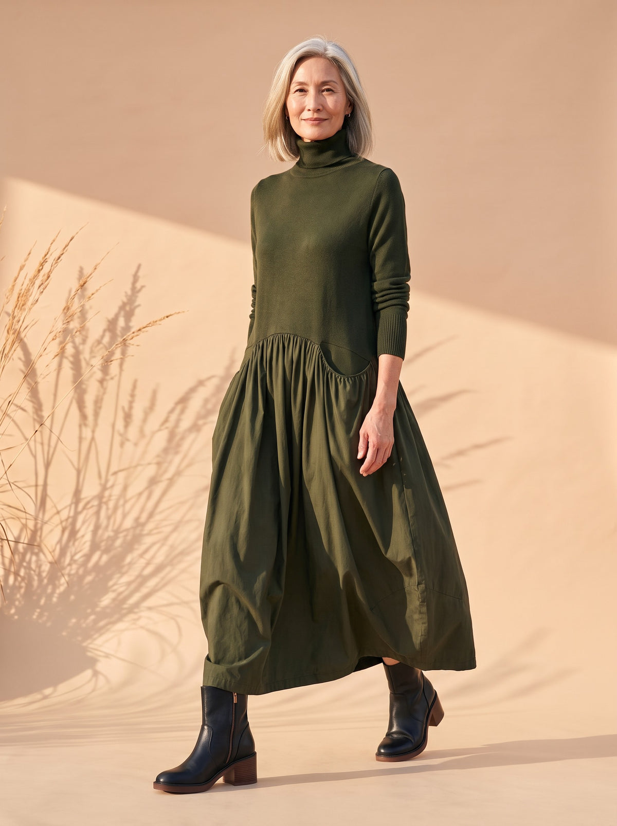 Dolores Maxi Dress in Olive, front view