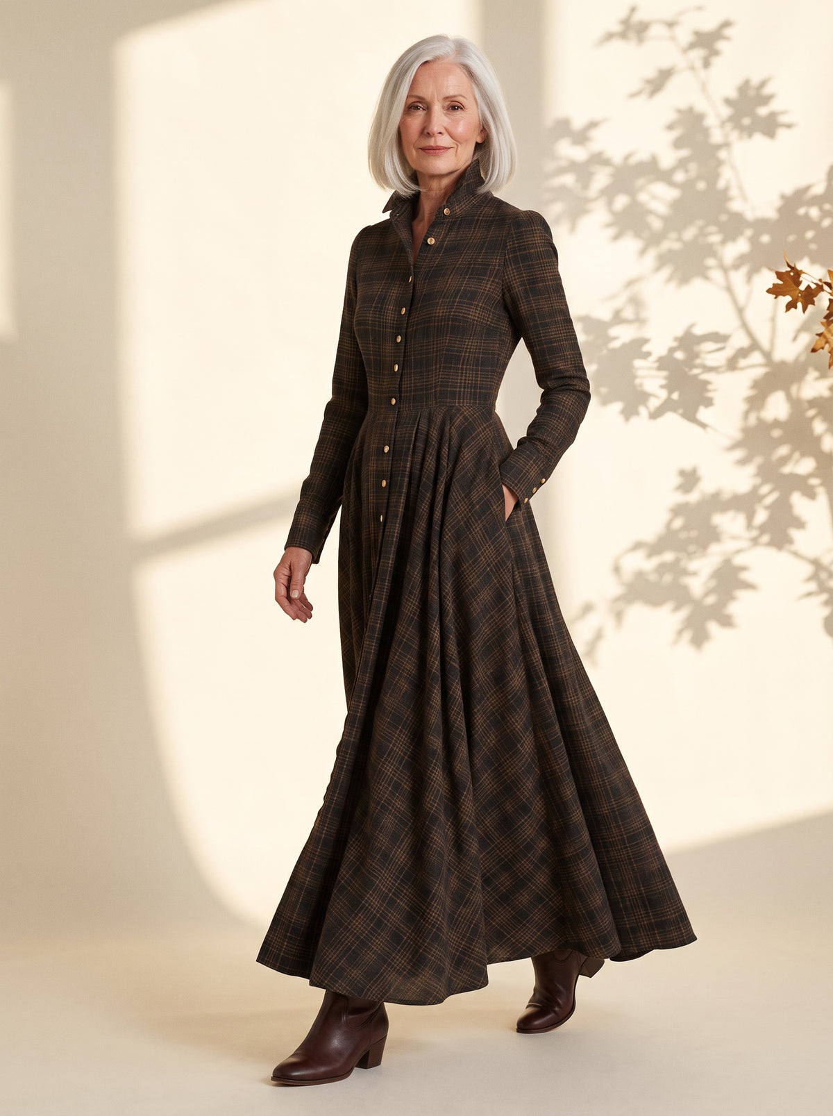 Dorothy Maxi Dress in Brown Plaid