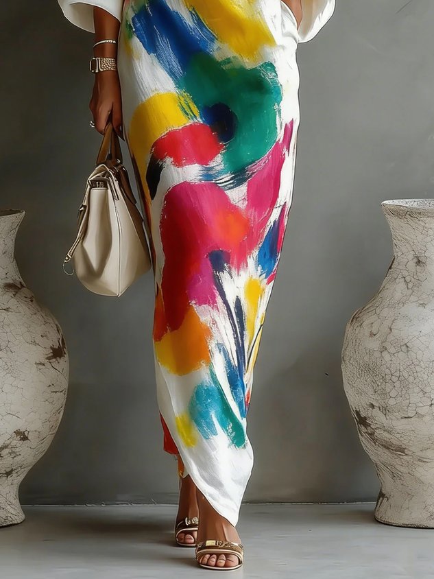 Positano Maxi Dress — print and side slit detail
