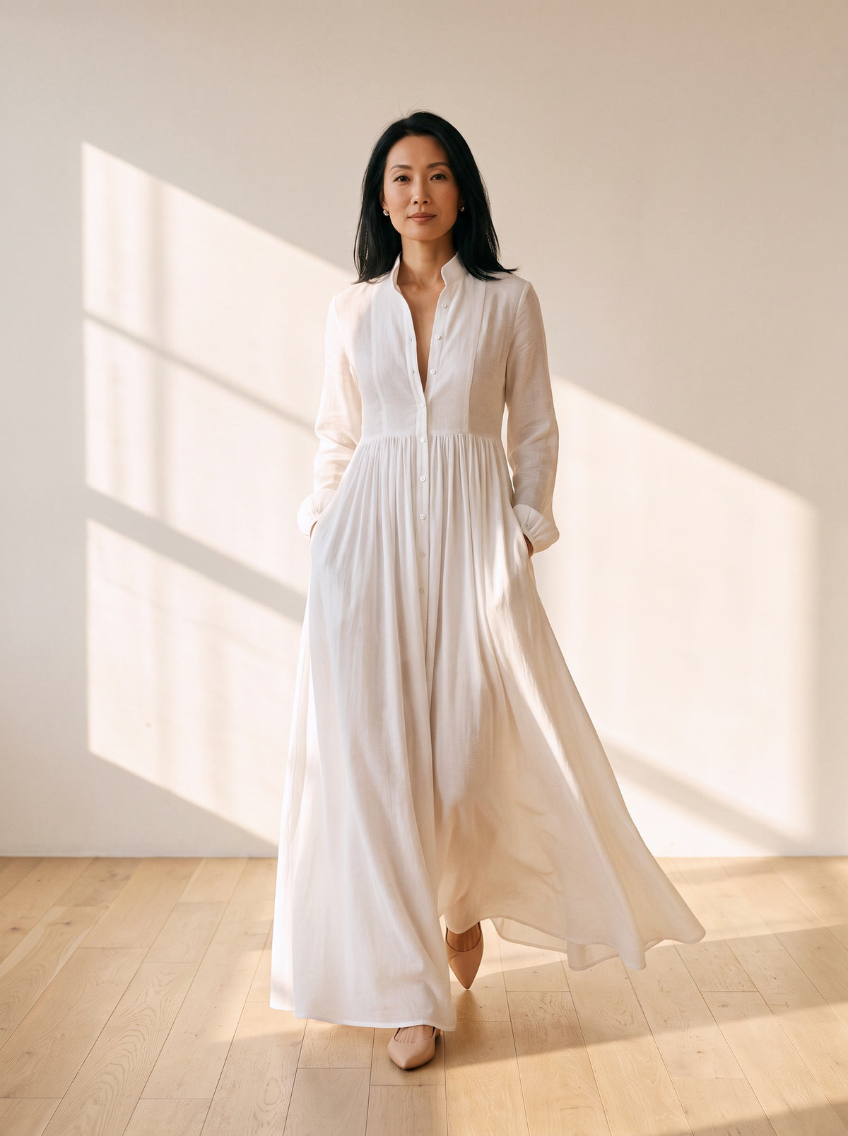 Edwina Maxi Dress in White, front