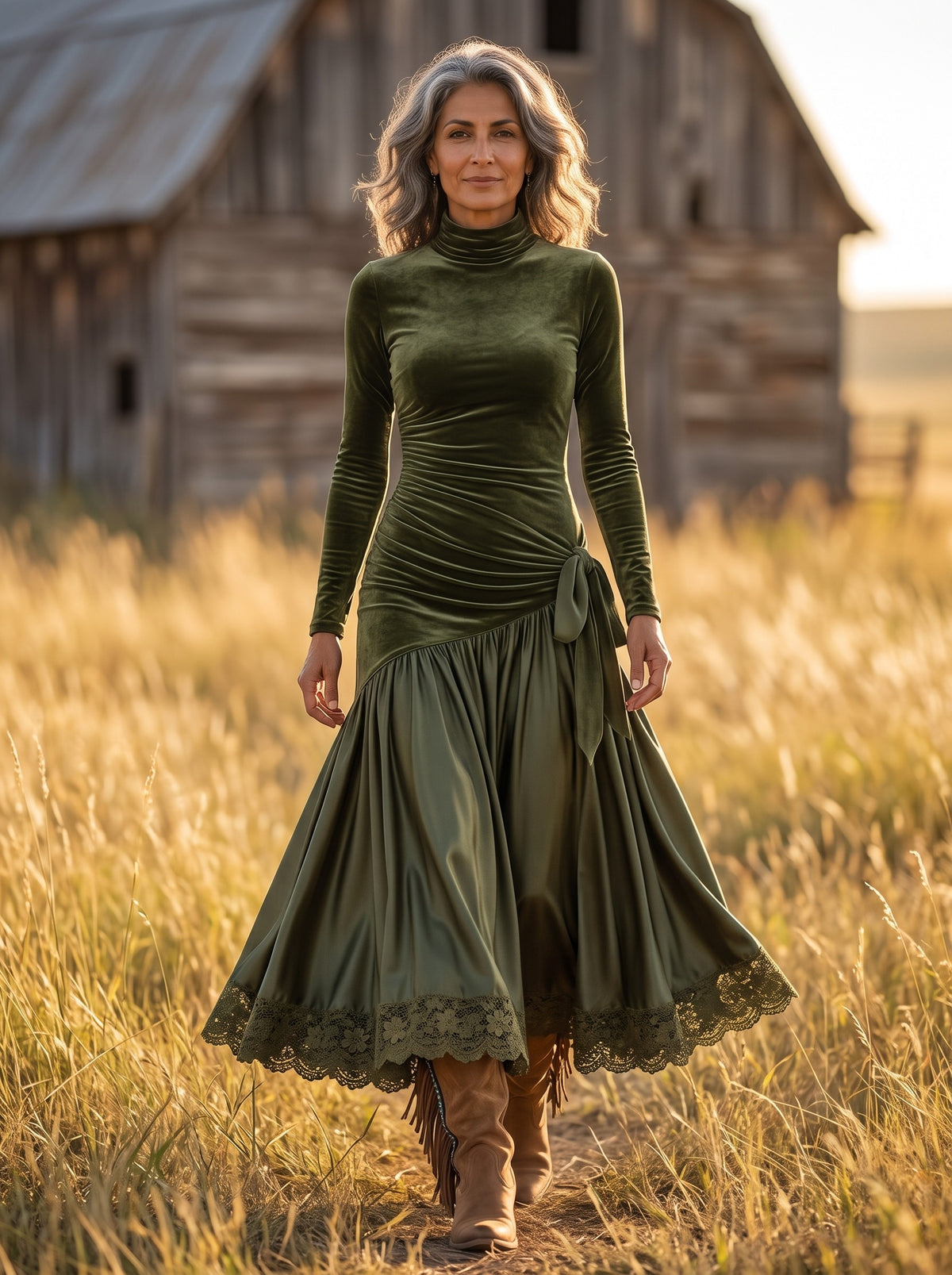 Etta Maxi Dress in Olive, front view