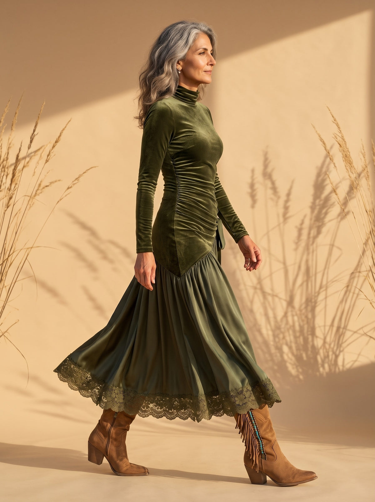 Etta Maxi Dress in Olive, side view