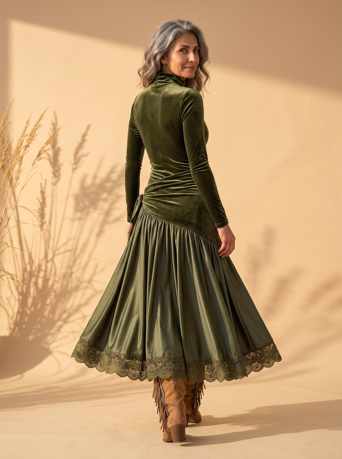 Etta Maxi Dress in Olive, back view