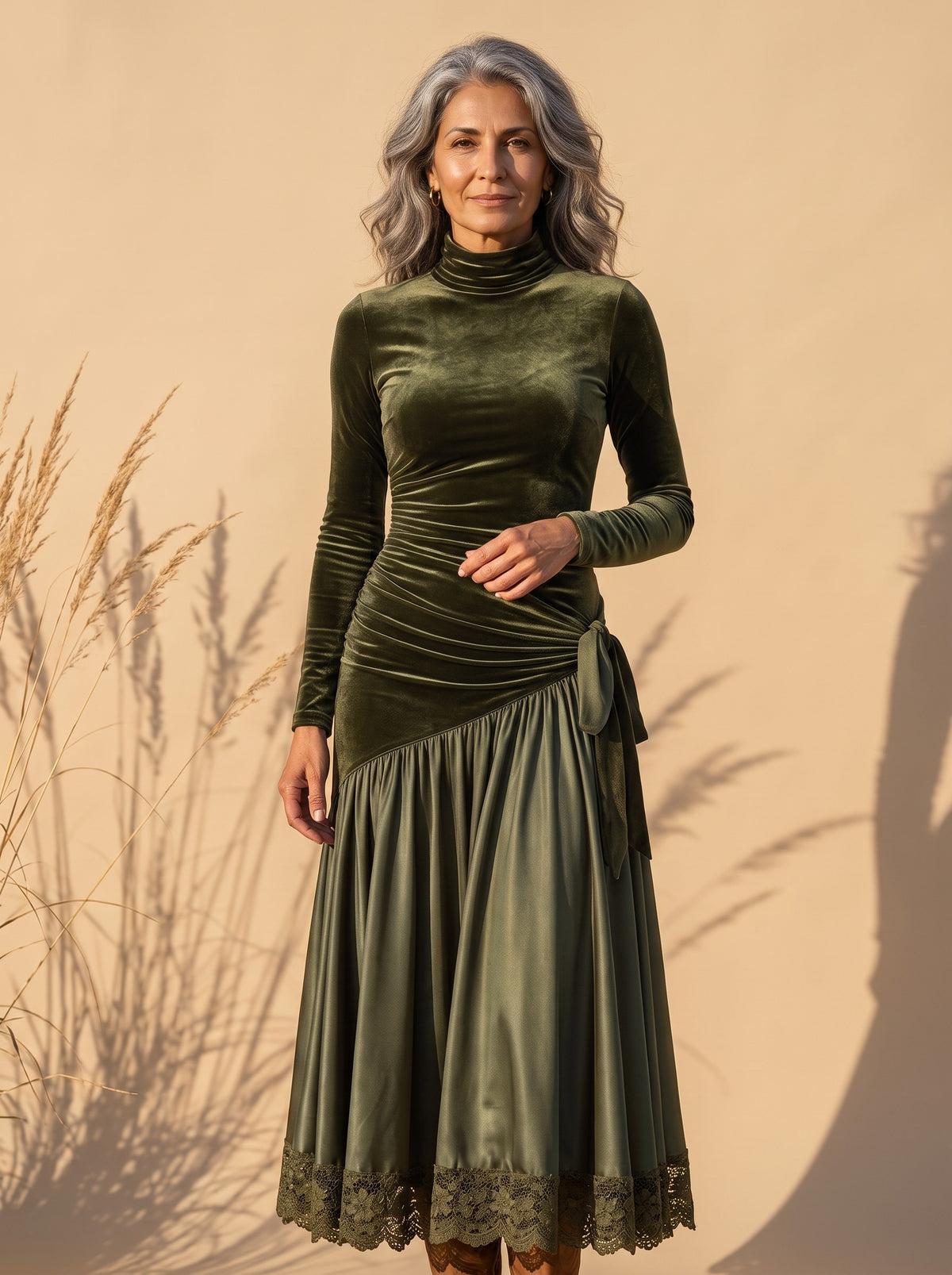 Etta Maxi Dress in Olive, detail view