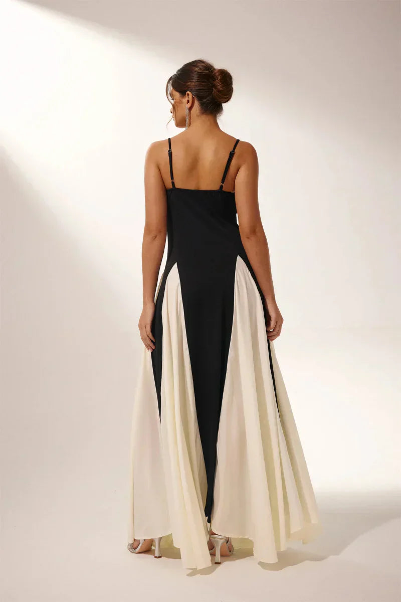 Serena - Slip Maxi Dress – black and cream – back view