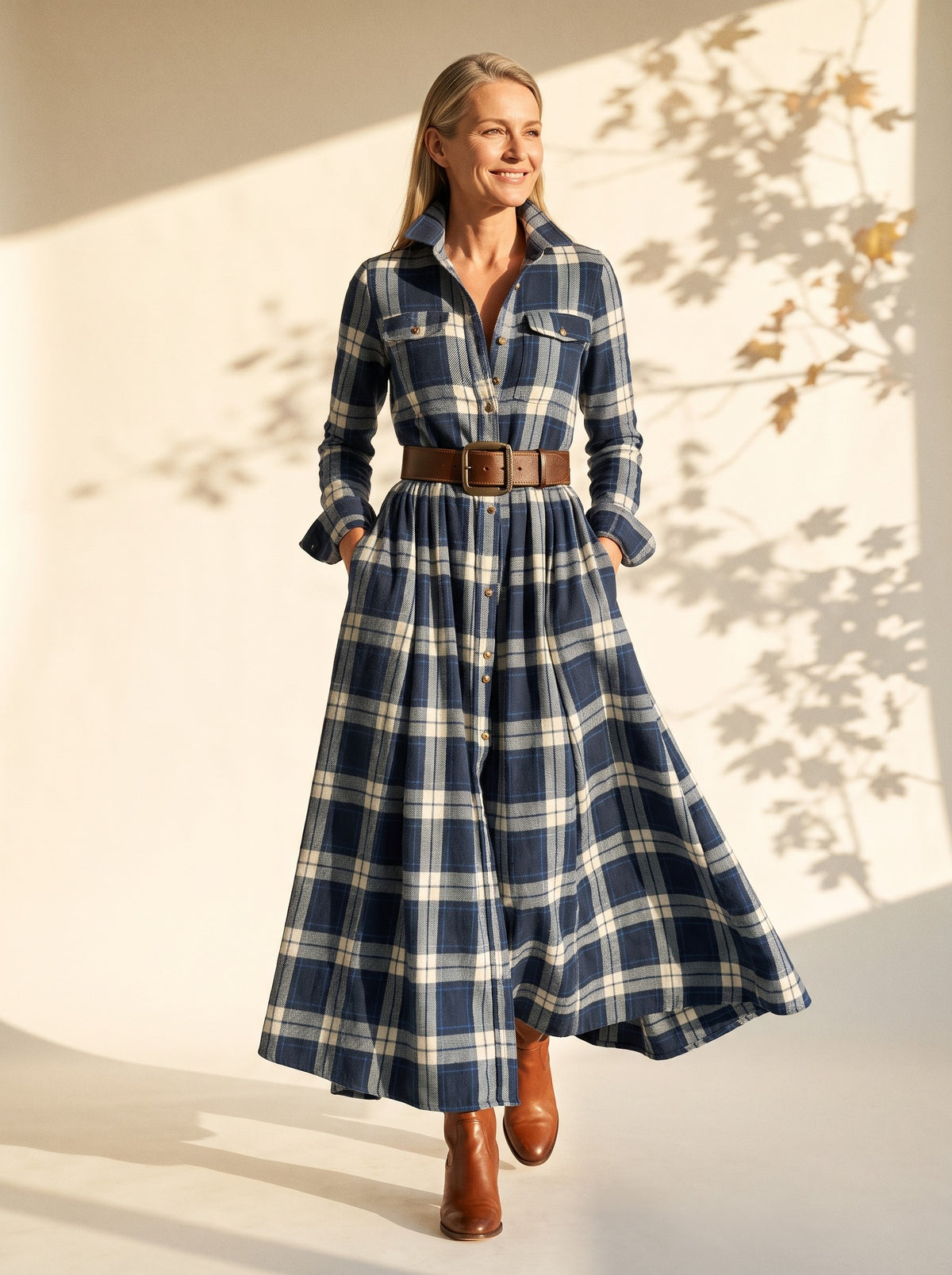 Gwendolyn Maxi Dress in Blue Plaid