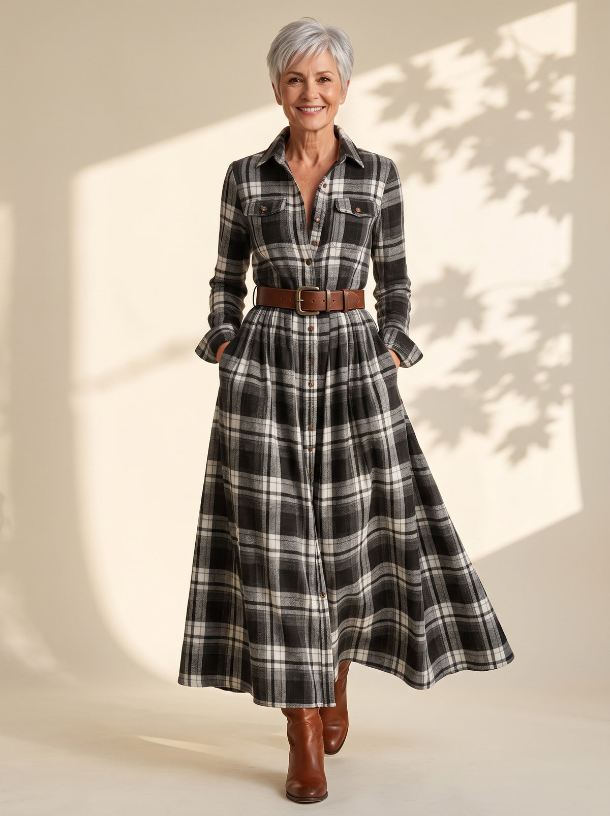 Gwendolyn Maxi Dress in Black & White Plaid